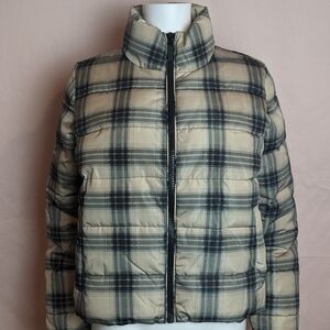 Noisy May Padded Jacket in Cream Check Plaid Print size Small